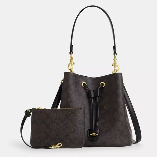 Fioure Rowan Canvas Bucket Bag — Drawstring Closure with Matching Pouch