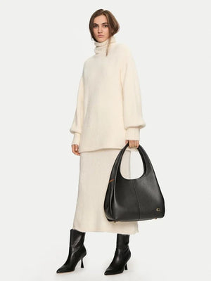 Fioure Lana Polished Pebble Leather Shoulder Bag — Snap Closure & Centre Zip