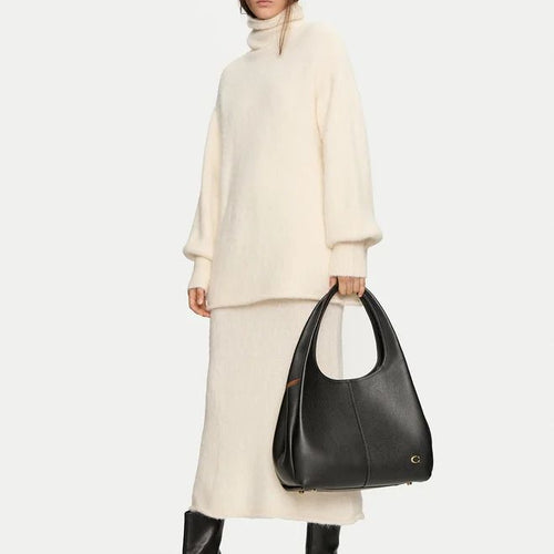 Fioure Lana Polished Pebble Leather Shoulder Bag — Snap Closure & Centre Zip