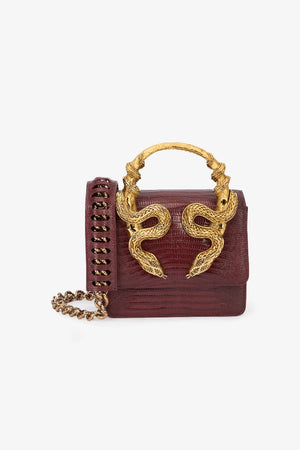 Fioure Cobra Embossed Flap Bag — Golden Snake Handle & Chain Shoulder Strap