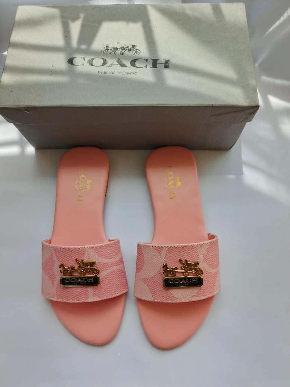 COH Pink Flat Slipper - flat lay with box
