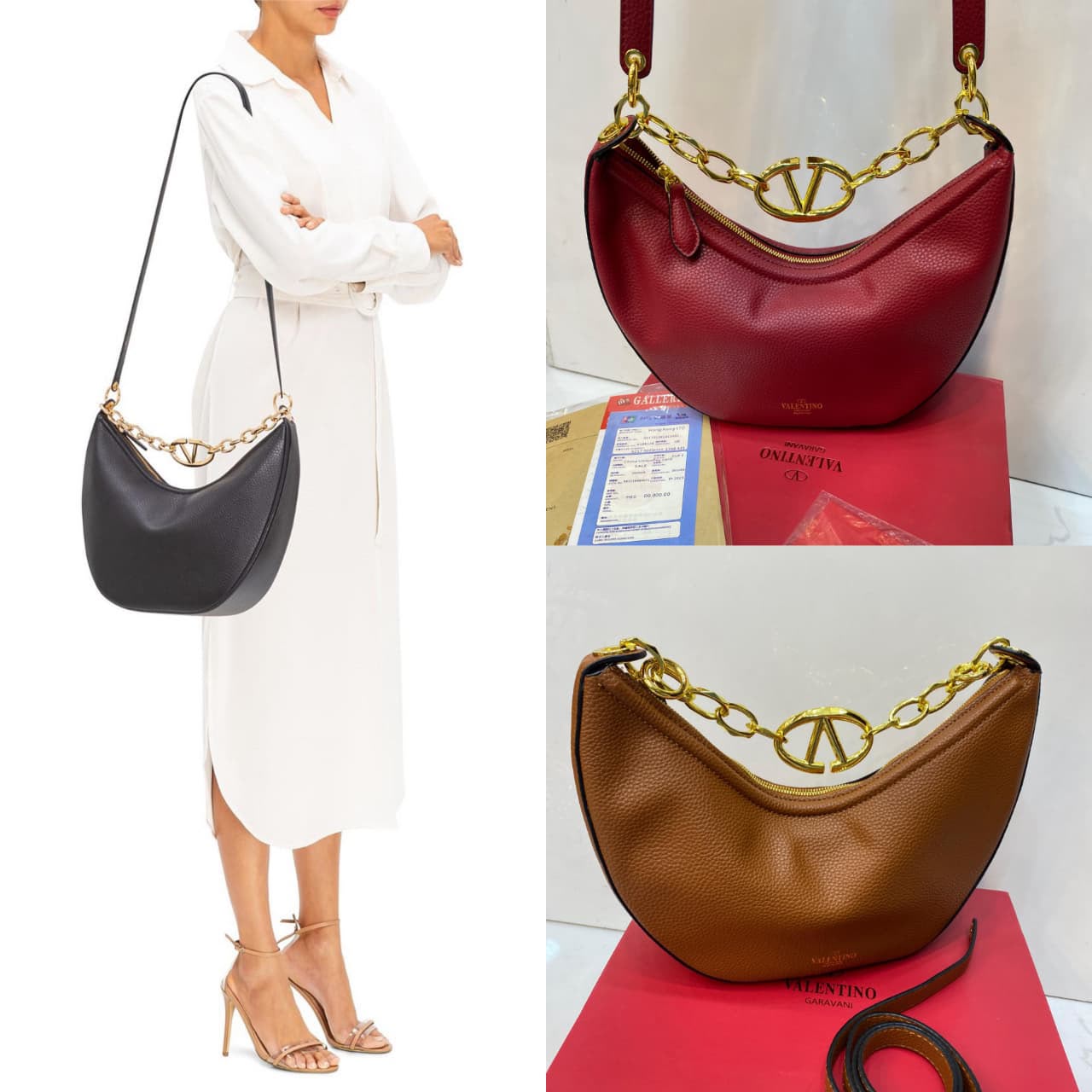 VLTN Vlogo Moon Medium Hobo Bag - Brown with box