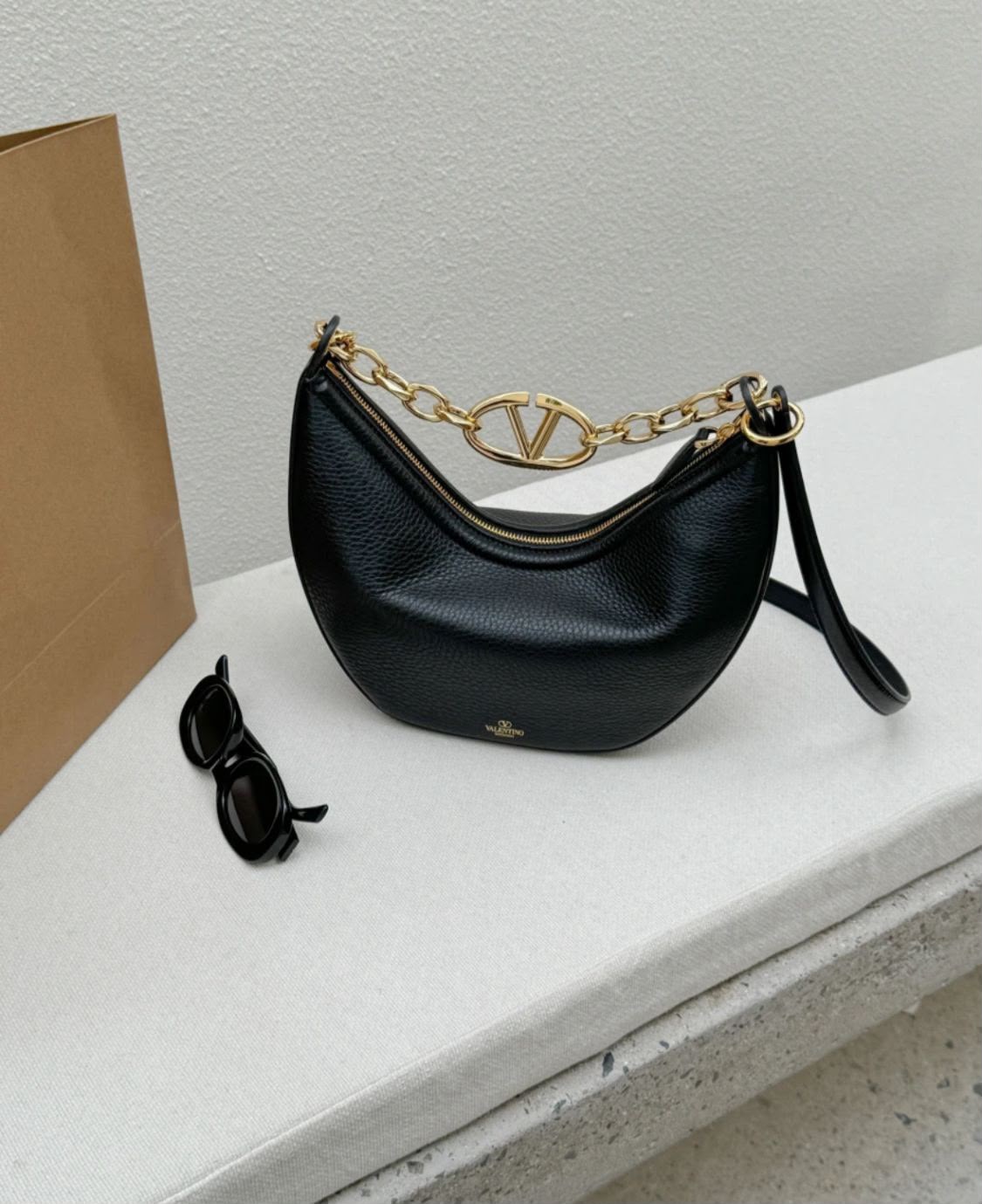 VLTN Vlogo Moon Medium Hobo Bag - Model wearing black