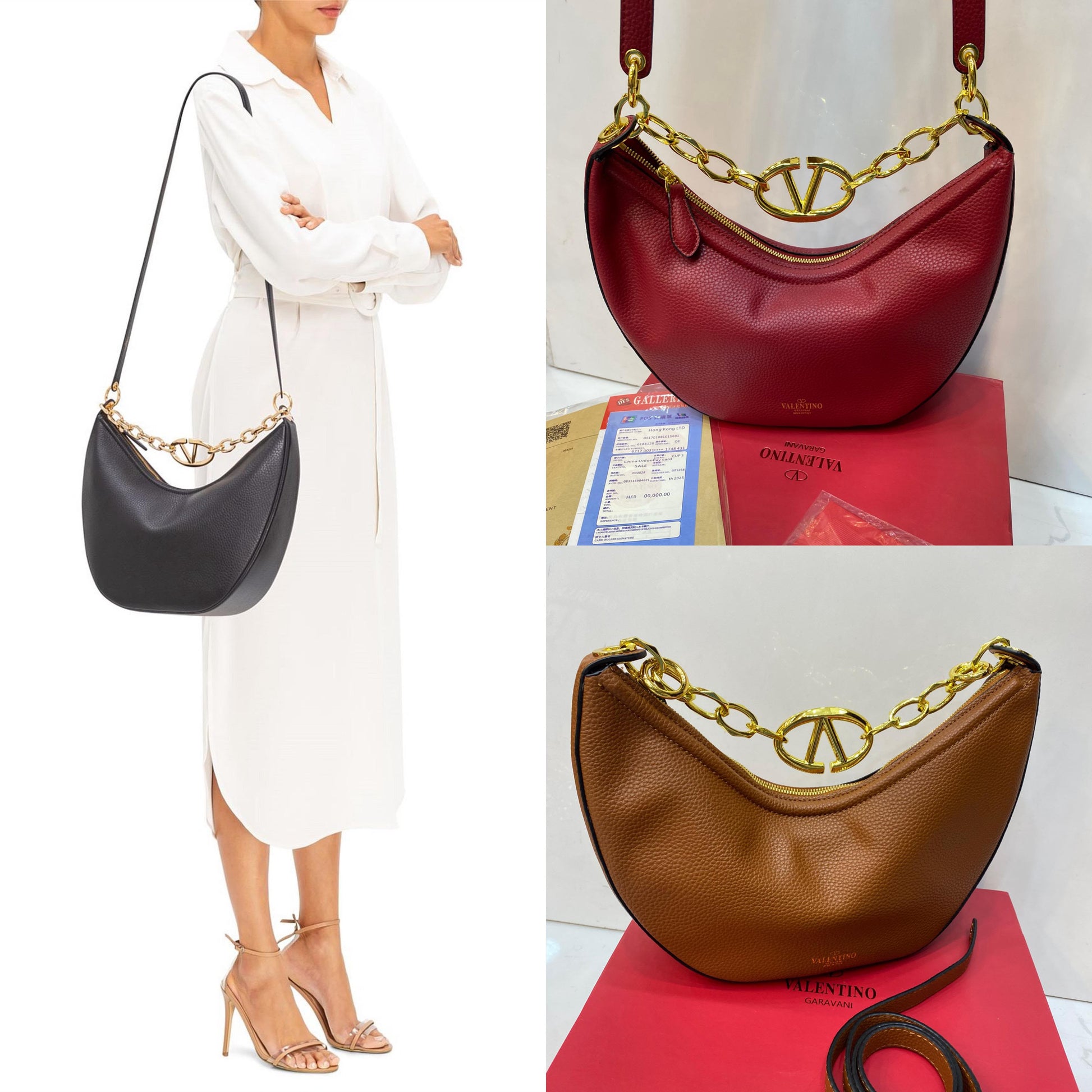 VLTN Vlogo Moon Medium Hobo Bag - Red with receipt
