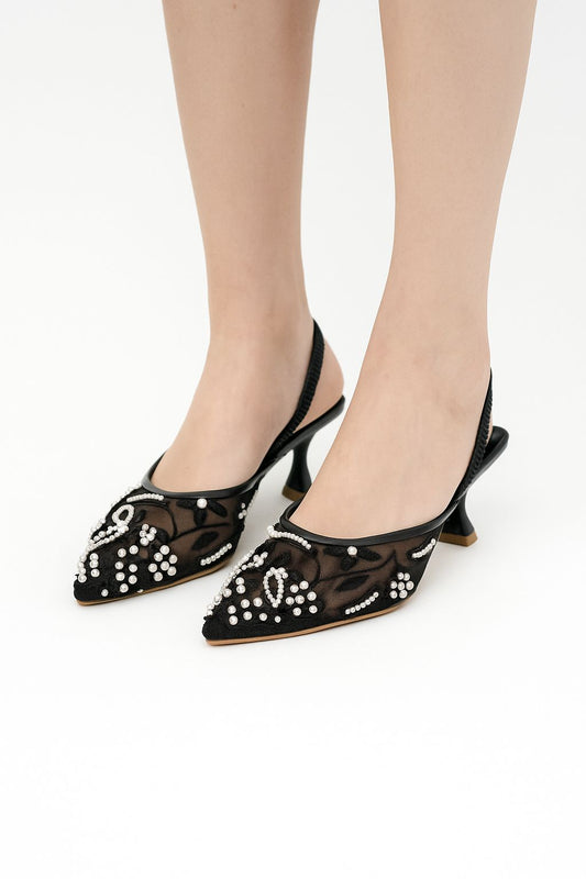 Z-A-R-A EMBROIDERED NET PUMPS
