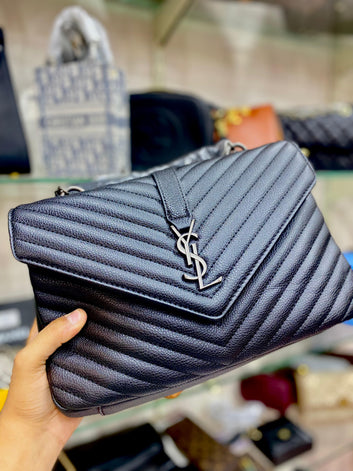 YSL Black Matelasse Leather Large College Top Handle Bag