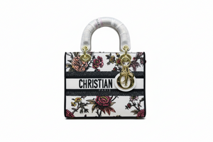 Fioure Lady D-Lite Canvas Shoulder Bag — Gold Hardware & Embroidered Strap