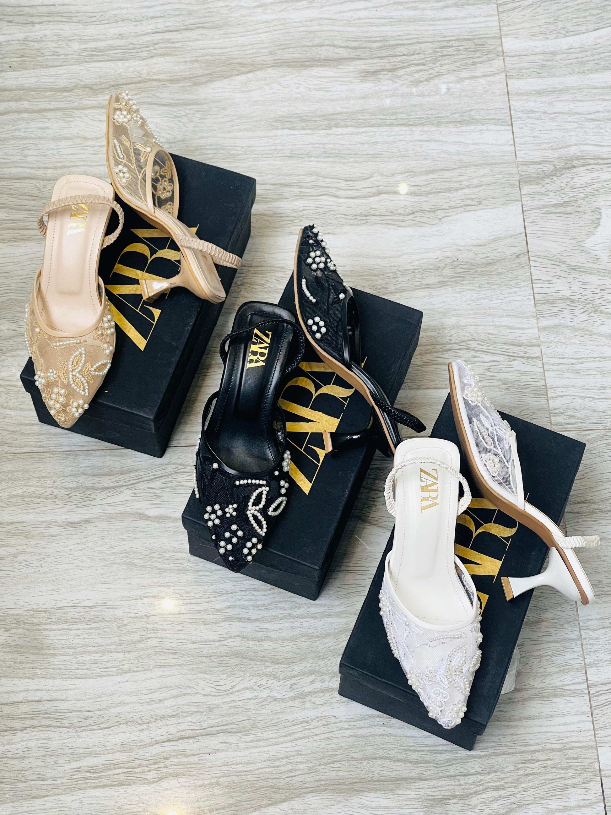 Z-A-R-A EMBROIDERED NET PUMPS