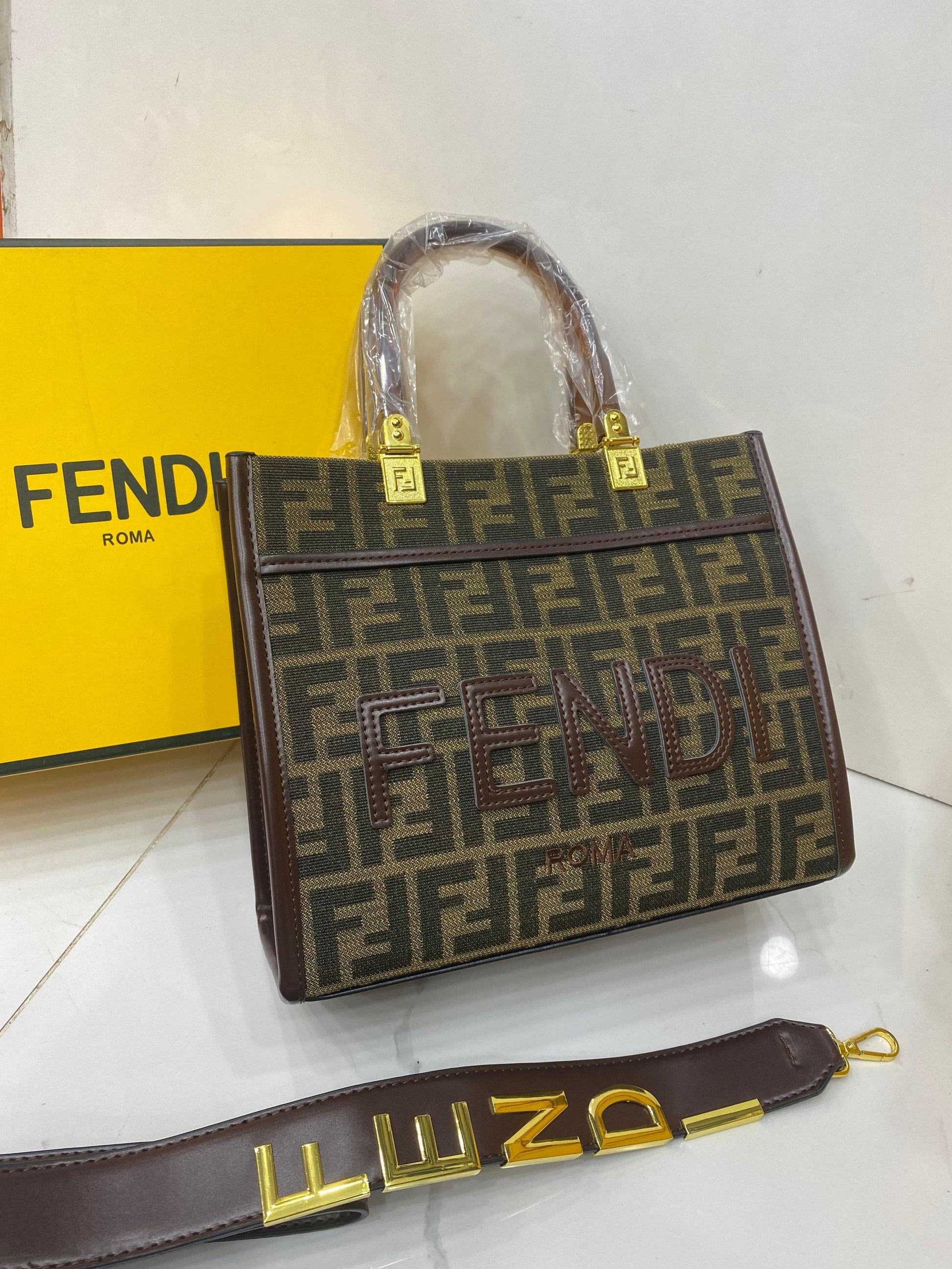 FENDI SUNSHINE SMALL PU LEATHER HANDBAG