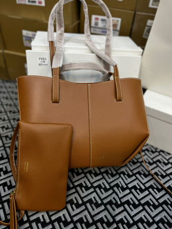 Fioure Cyme Mini Textured Leather Tote — Dual Handles with Removable Pocket