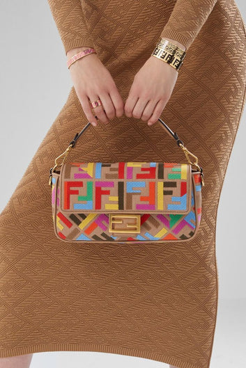 Fendi Baguette Bag - Multicolor FF Logo Canvas with Gold Hardware