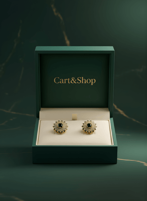 Fioure Midnight Solstice Stud Earrings — Black Onyx Centre with Pavé Crystal Sunburst Halo
