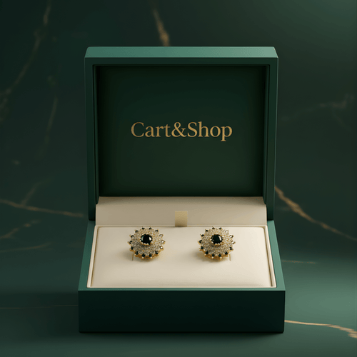 Fioure Midnight Solstice Stud Earrings — Black Onyx Centre with Pavé Crystal Sunburst Halo