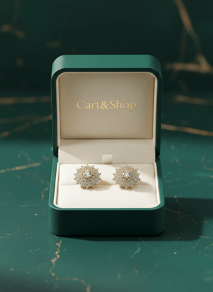 Fioure Starlight Halo Stud Earrings — High-Clarity Diamond-White Centre with Double Sunburst Halo