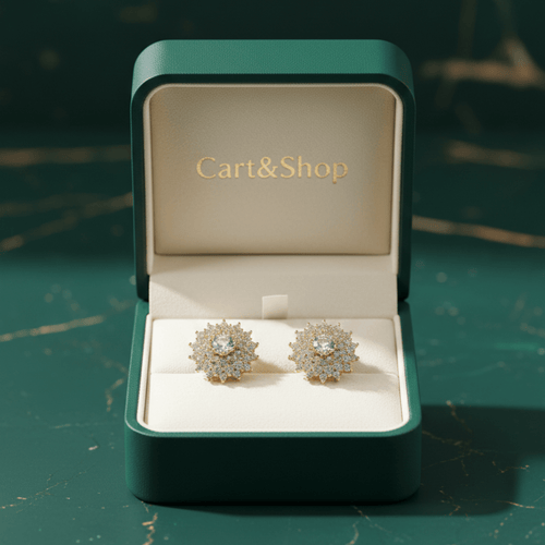 Fioure Starlight Halo Stud Earrings — High-Clarity Diamond-White Centre with Double Sunburst Halo