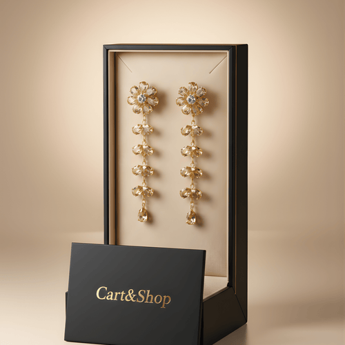 Fioure Grand Flora Chandelier Drop Earrings — Cascading Crystal Blossom Links in Gold-Tone
