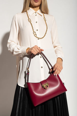 Fioure Trifolio Leather Shoulder Bag — Gold Gancini Clasp & Adjustable Strap