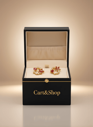 Fioure Jardin de Rubis Hoop Earrings — Crimson Heart & Gold Floral Wreath Hoops