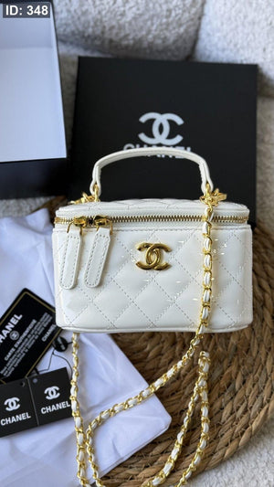 Fioure Quilted Vanity Case Bag — CC Logo, Top Handle & Gold Chain Strap