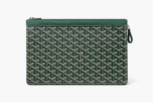 Fioure Goyardine Canvas Clutch Pouch — Calfskin Trim & Palladium Hardware