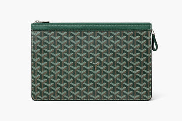 Fioure Goyardine Canvas Clutch Pouch — Calfskin Trim & Palladium Hardware
