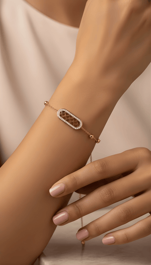 Fioure Empress Lattice Bracelet — Gold Mesh Oval Centrepiece with Pavé Halo Setting