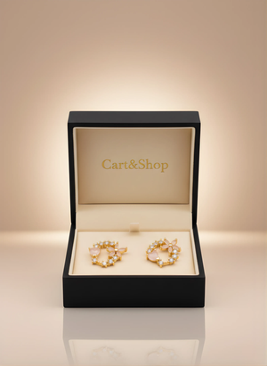 Fioure Jardin de Rose Earrings — Pale Pink Quartz Stones in Elegant Gold-Plated Setting