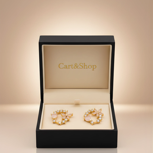 Fioure Jardin de Rose Earrings — Pale Pink Quartz Stones in Elegant Gold-Plated Setting