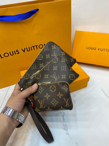 Louis Vuitton Monogram Signature Canvas Corner Zip Wristlet - Trio Collection
