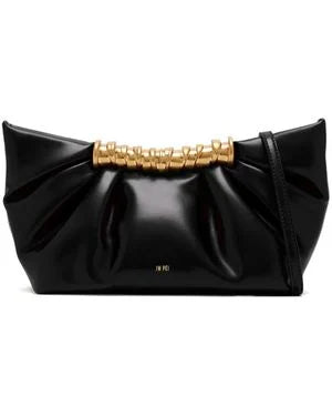 Ruched Vegan Leather Clutch with Statement Gold Hardware | Pleated Evening Shoulder Bag