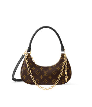 Fioure Monogram Canvas Crescent Hobo — Gold Chain Strap with Padlock Charm