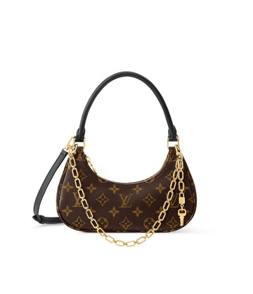 Fioure Monogram Canvas Crescent Hobo — Gold Chain Strap with Padlock Charm