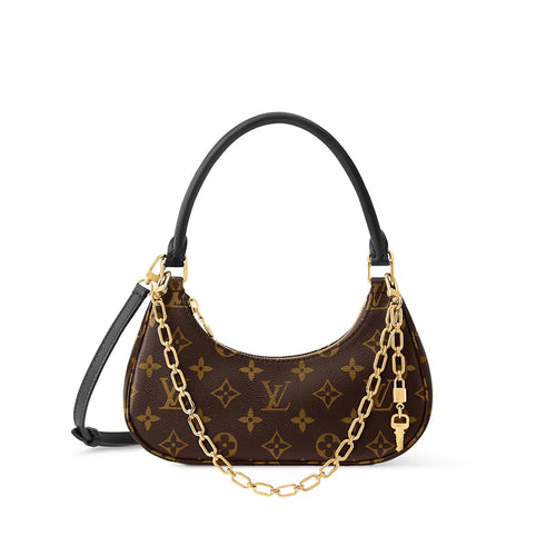 Fioure Monogram Canvas Crescent Hobo — Gold Chain Strap with Padlock Charm