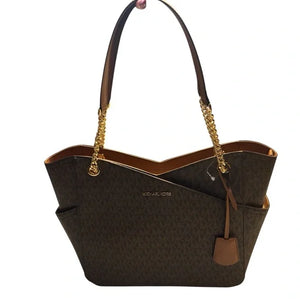 Fioure Monogram Canvas Tote Bag — Chain-Link Leather Straps with Logo Charm