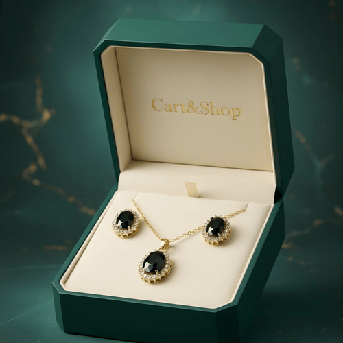Fioure Midnight Oval Trio — Jet-Black Elongated Oval Stones in Scalloped Gold Setting