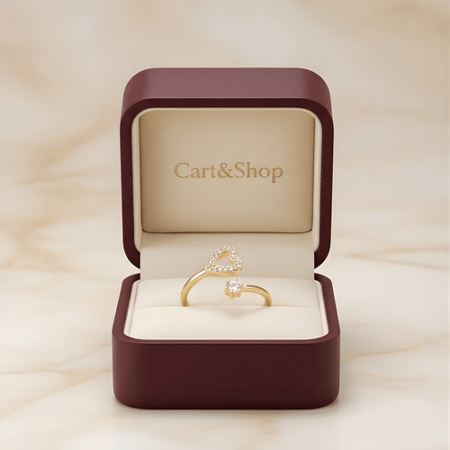 Fioure Infinite Heart Bypass Ring — Pavé Open-Heart & Brilliant Solitaire Diamond in Gold