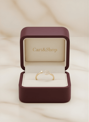 Fioure Petite Amour Ring — Pavé Heart & Diamond Solitaire Minimalist Bypass
