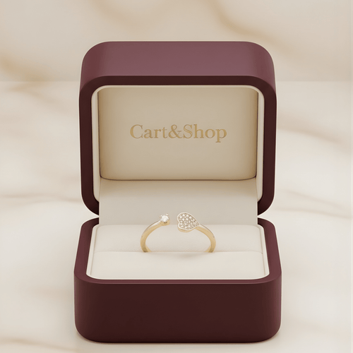 Fioure Petite Amour Ring — Pavé Heart & Diamond Solitaire Minimalist Bypass
