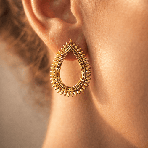 Fioure Royal Noir Teardrop Statement Earrings — Black & Intricate Gold Regal Chandelier Design
