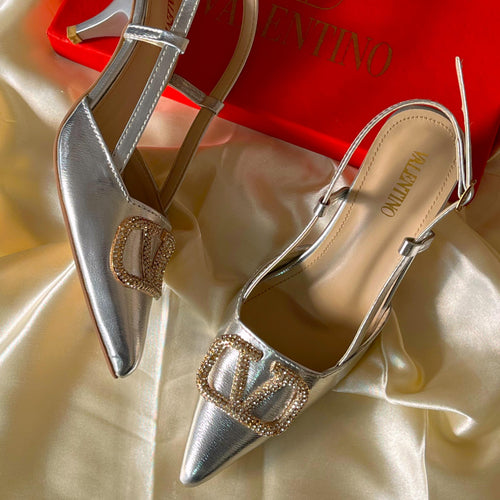 Fioure Signature Point Heels — Pointed Toe in Silver