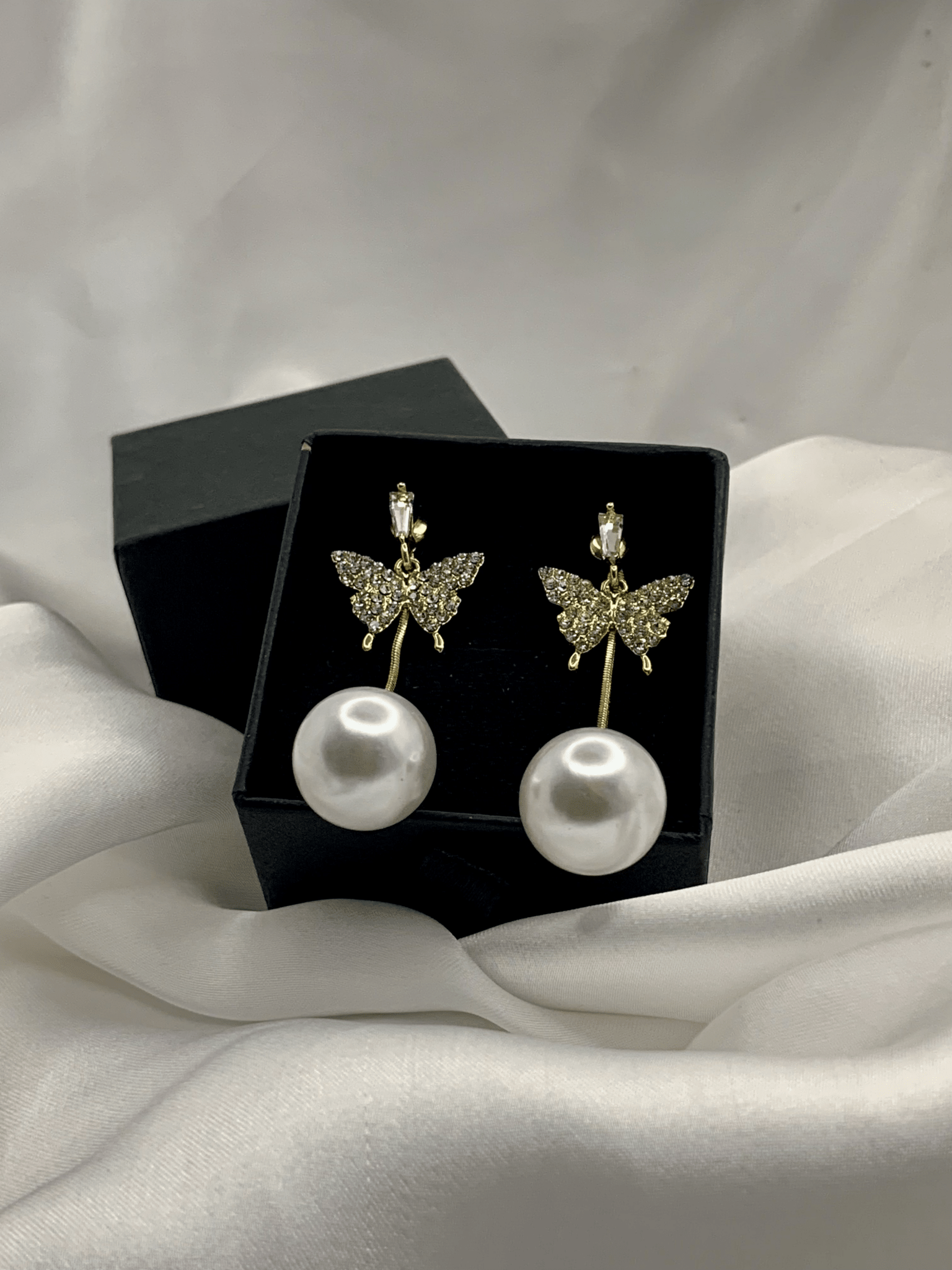 Pearl Butterfly Drop Earrings - Fioure Pakistan - Earrings - butterfly, pearl, earring