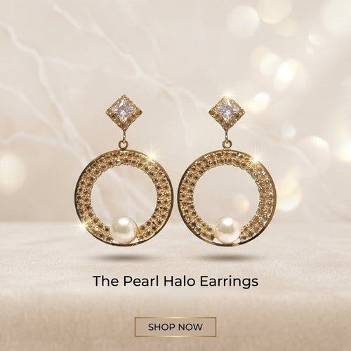 Fioure Pearl Halo Hoop Earrings — Crystal-Studded Gold-Tone Hoop with Lustrous Pearl Drop