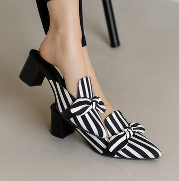 Fioure Stripe Block Heels — Block Heel in Heels