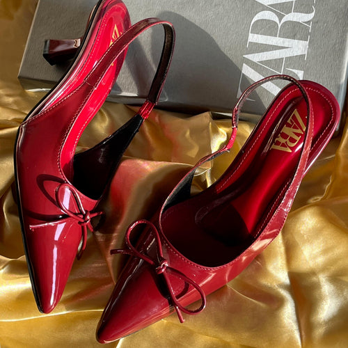 Fioure Patent Bow Slingback Heels () — Patent Leather & Bow Detail in Red
