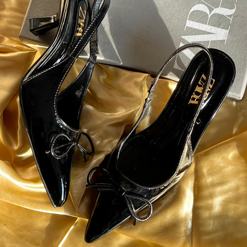 Fioure Patent Bow Slingback Heels () — Patent Leather & Bow Detail in Black