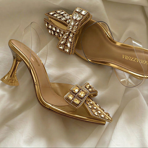 Fioure Élise Bow Heels — Bow Detail in Golden