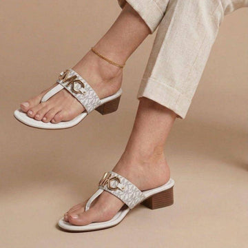 Fioure Metallic Heels — Metallic Finish in White