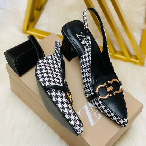 Fioure Check Block Heels — Block Heel in Black