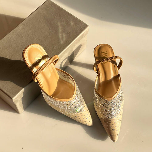 Fioure Net Heels — Crystal Embellished & Net Overlay in Crystal