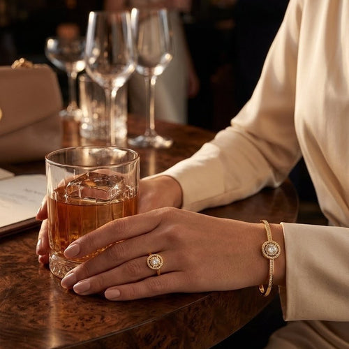 Fioure Aurelian Halo Suite — Gold-Tone Halo Bangle & Matching Adjustable Ring Set